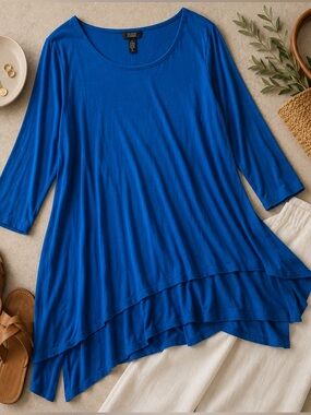 Eileen Fisher Cobalt Blue Layered Scoop-Neck Tunic size L with flaws